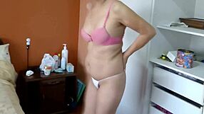 he films his sexy stepmom in panties and underwear his cock gets rock hard watching her