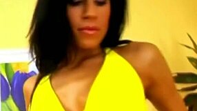 the horny brunette babe slips off her thong and fingers her shaved pussy till she cums hard.