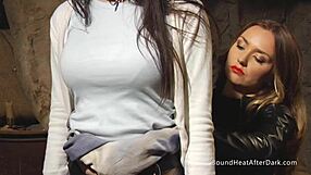 bent over, tied tight, i cum hard from her strapon pounding.