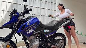 Pregnant Babe Washes Bike Then Rides Cock Cowgirl Style