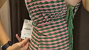 Ever caught a glimpse of big tits blonde trying on see-through sexy clothes naked in public changing room?