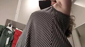 Chubby Brunette Tries Wrong Bra Size In Dressing Room Saggy Tits Spill