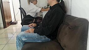 secretary's juicy ass calms horny client under miniskirt at work