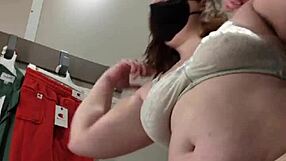 Chubby Brunette Tries Wrong Bra Size In Dressing Room Saggy Tits Spill