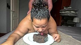 getting messy as i am getting fucked doggystyle while eating cake