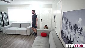 Mischievous petite caught tall stepbro jerking