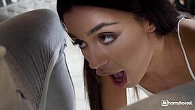 squirting brunette nearly caught by janitor while fucking