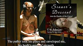 redhead reads story while topless backstage