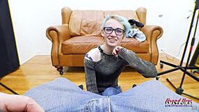 Blue Haired Nerd Masturbates Sucking Big Cock
