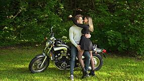 Risky sex on a motorcycle in the park