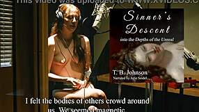 redhead reads story while topless backstage