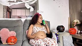 Chubby ebony's Halloween farts and burps in ass worship costume!
