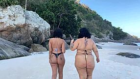 Amigas reunite at the beach and hook up publicly with some fun