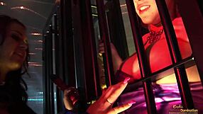 brunette releases caged blondes for bdsm group sex frenzy