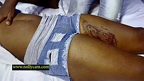 Horny babe gets pussy massaged then impaled on huge cock