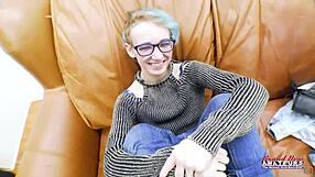 Blue Haired Nerd Masturbates Sucking Big Cock