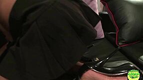 guy drills asian hairy pussy bent over chair