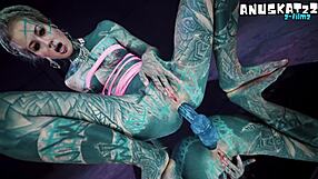Psychedelic hippies pip anal dildo play with pierced nipples and squirting