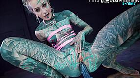 Psychedelic hippies pip anal dildo play with pierced nipples and squirting