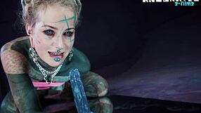 Psychedelic hippies pip anal dildo play with pierced nipples and squirting
