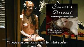 redhead reads story while topless backstage