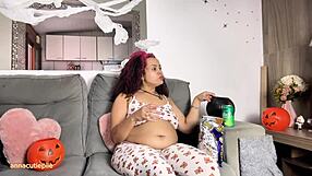 Chubby ebony's Halloween farts and burps in ass worship costume!