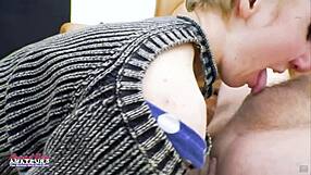 Blue Haired Nerd Masturbates Sucking Big Cock