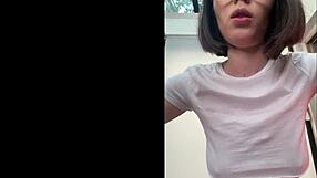 Cute petite latina nerd rides juicy dildo to loud orgasm