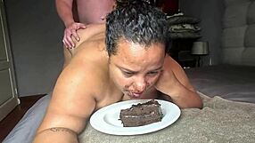 getting messy as i am getting fucked doggystyle while eating cake
