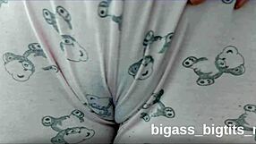 Camel toe in pajamas shows off big curves