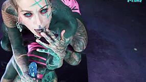 Psychedelic hippies pip anal dildo play with pierced nipples and squirting