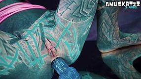 Psychedelic hippies pip anal dildo play with pierced nipples and squirting