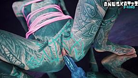 Psychedelic hippies pip anal dildo play with pierced nipples and squirting