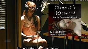 redhead reads story while topless backstage