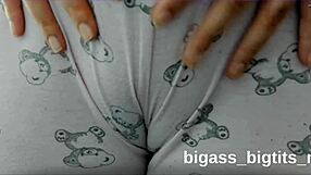 Camel toe in pajamas shows off big curves