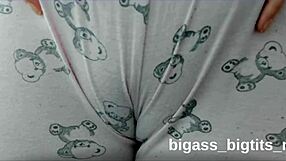 Camel toe in pajamas shows off big curves