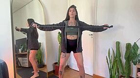 Inked girl rubber band workout warm up strength sfw yoga fitness