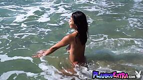 flexible latina teen poses nude at beach