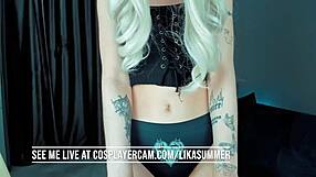 This cute rocker girl from college in cosplay
