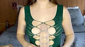Petite amateur stretches on huge dildo