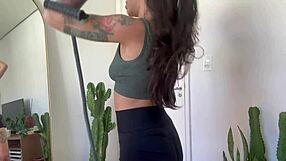 Inked girl rubber band workout warm up strength sfw yoga fitness