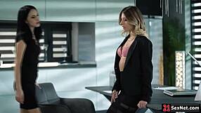 Small tits lesbian ass fucks officemate