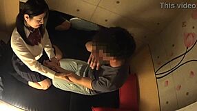 Japanese busty schoolgirl enjoys secret massage