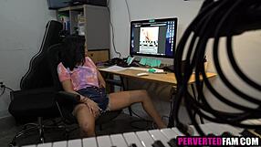 ebony step sister caught masturbating fucked up family taboo
