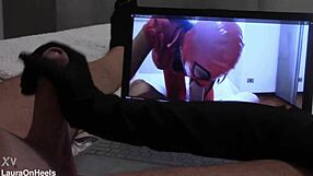 preview gift handjob in gloves with cumshot for fan