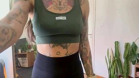 Inked girl rubber band workout warm up strength sfw yoga fitness