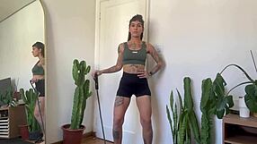 Inked girl rubber band workout warm up strength sfw yoga fitness