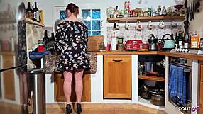 german curvy redhead fucked in kitchen after banana play