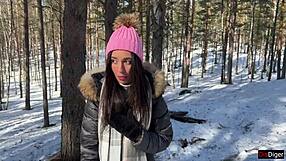 Real Sex In Winter Snowy Forest With Cum In Pussy
