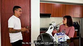 Delivery guy takes the virginity of an 18-year-old colombian teen and fucks her in the kitchen